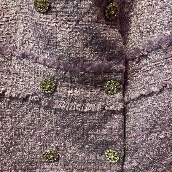 Womens ZARA Lilac Rhinestone Button-Up Front, Sleeveless, Tweed, Mini Dress - Picture 6 of 12